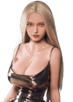 Sex doll realistica DutchDoll Mia 159 cm in TPE con capelli biondo chiaro, occhi azzurri, seni gel E-cup e figura a clessidra voluttuosa.