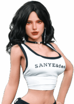 Sex doll realistica Firedoll Misty 162 cm in TPE con capelli castano scuro ondulati, fianchi generosi e seni in gel, bambola con curve femminili e aspetto seducente.